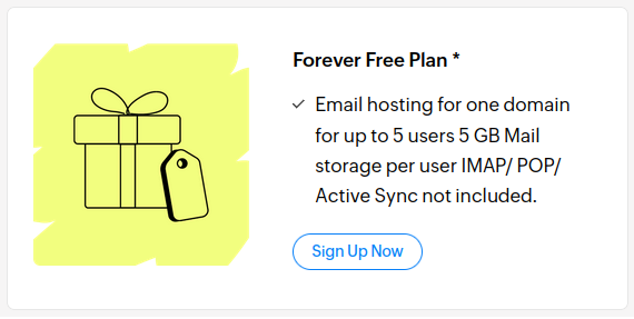 Zoho Mail Forever Free Plan signup button